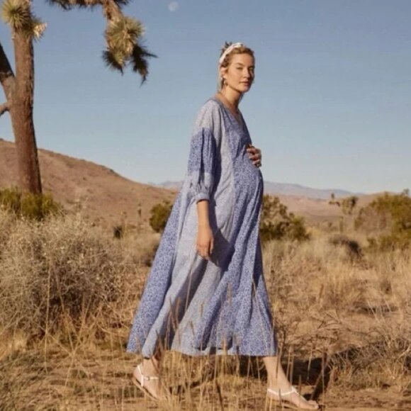 Hatch Size 2 Maternity Nessa Blue Floral Dress - Picture 2 of 8